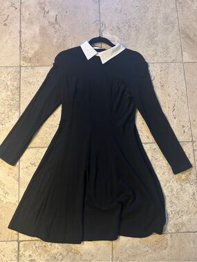 Black Long-Sleeve Dress with White Collar